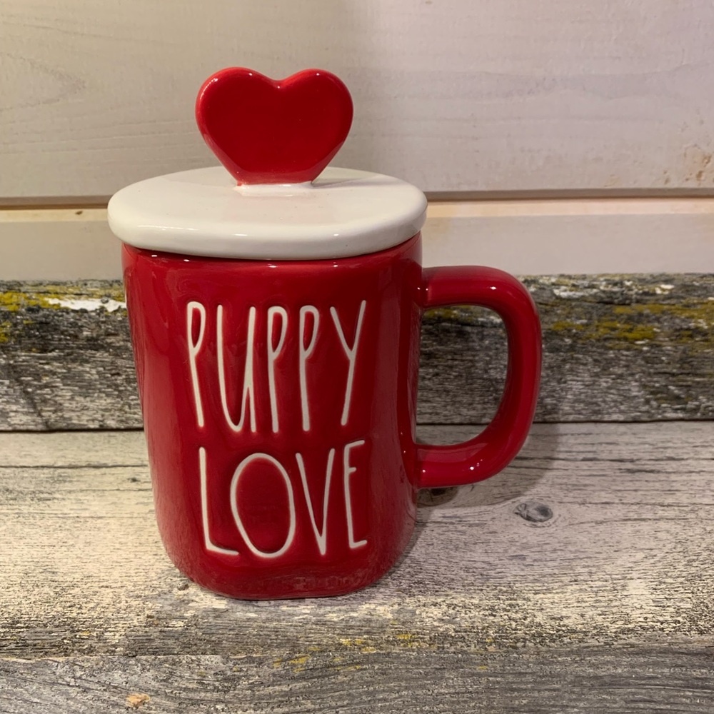 Rae Dunn | Red “Puppy Love” Mug w Heart Topper